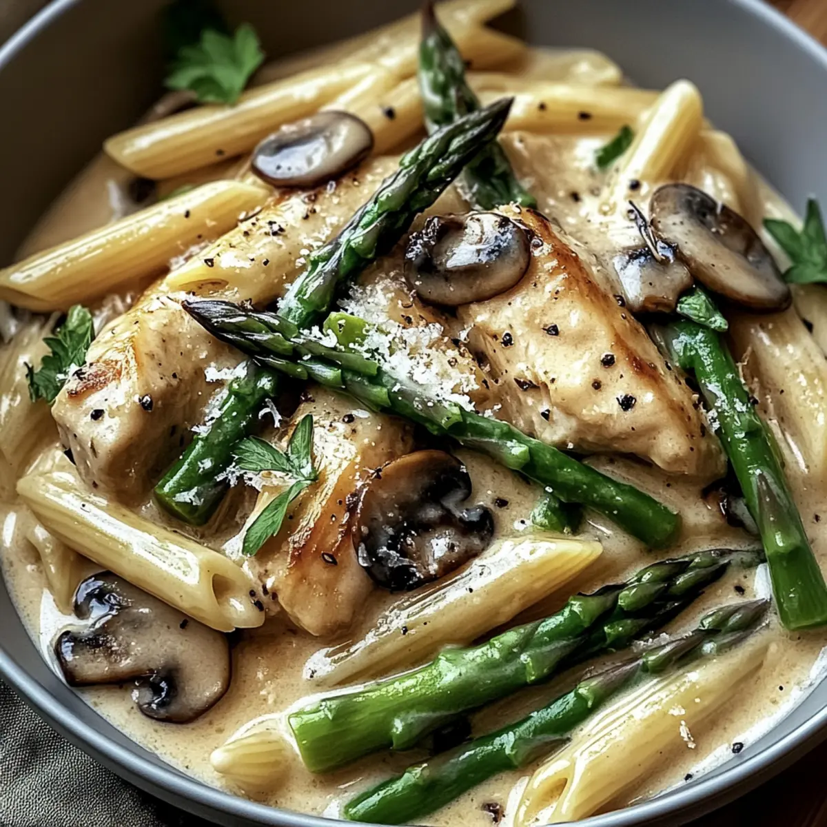 Creamy Mushroom asparagus Chicken Penne
