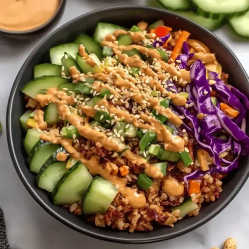 Quick Crispy Rice Salad with Peanut Sesame Dressing