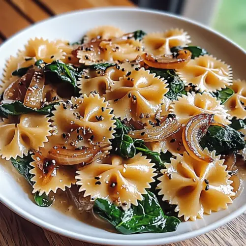 Farfalle Pasta with Spinach, Mushrooms, and Caramelized Onions