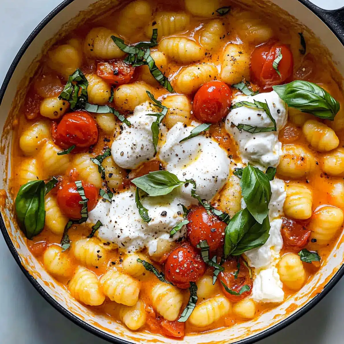 30 Minute Creamy Tomato Gnocchi with Burrata