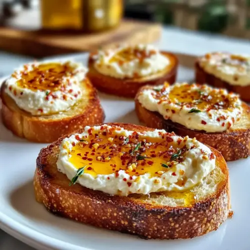 Sweet and Spicy Whipped Feta Crostini with Hot Honey Recipe