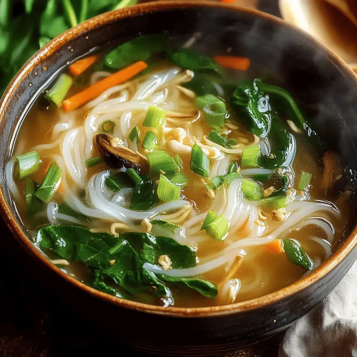 Ginger Garlic Broth with Rice Noodles
