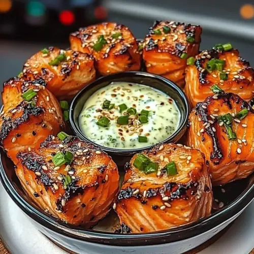 Sweet Chili Salmon Bites with Lime Yogurt Dip