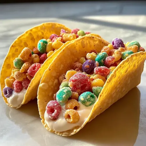 Crispy Fruity Pebbles Cheesecake Tacos