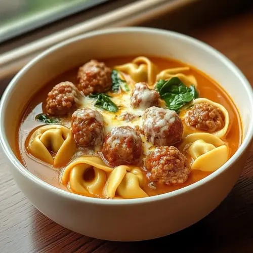 Cheesy Meatball Tortellini Soup