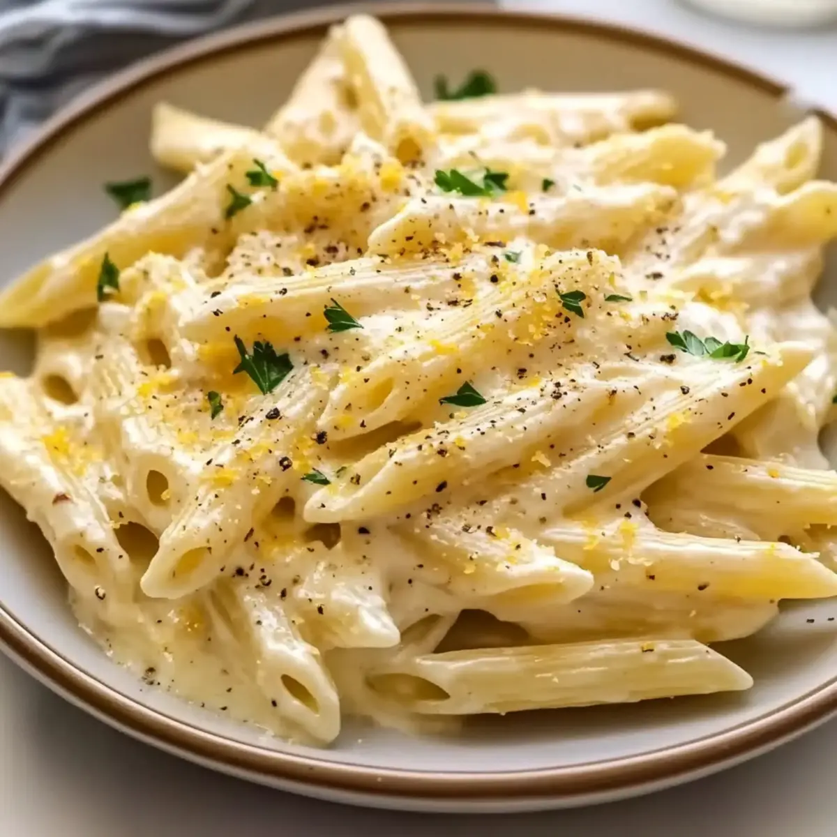 Creamy Lemon Garlic Penne Pasta
