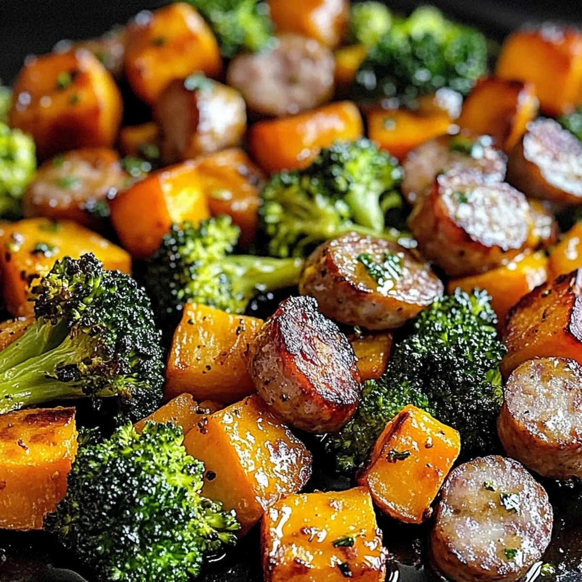 Sheet Pan Sausage and Sweet Potatoes with Honey Garlic Sauce