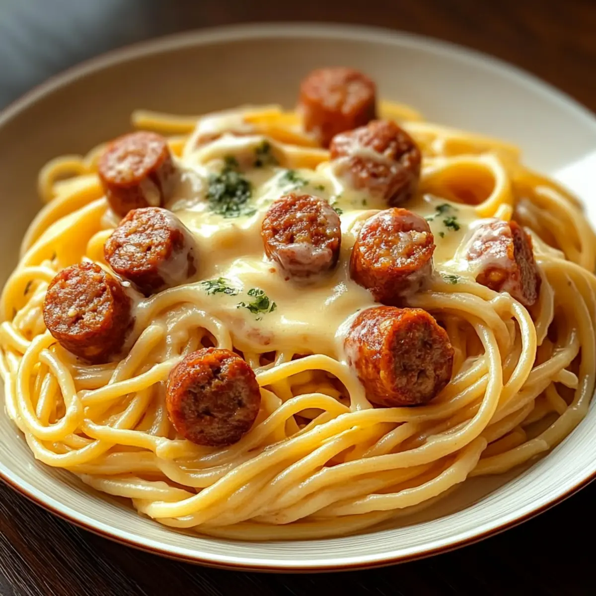 Creamy Spaghetti Alfredo with Italian Sausage
