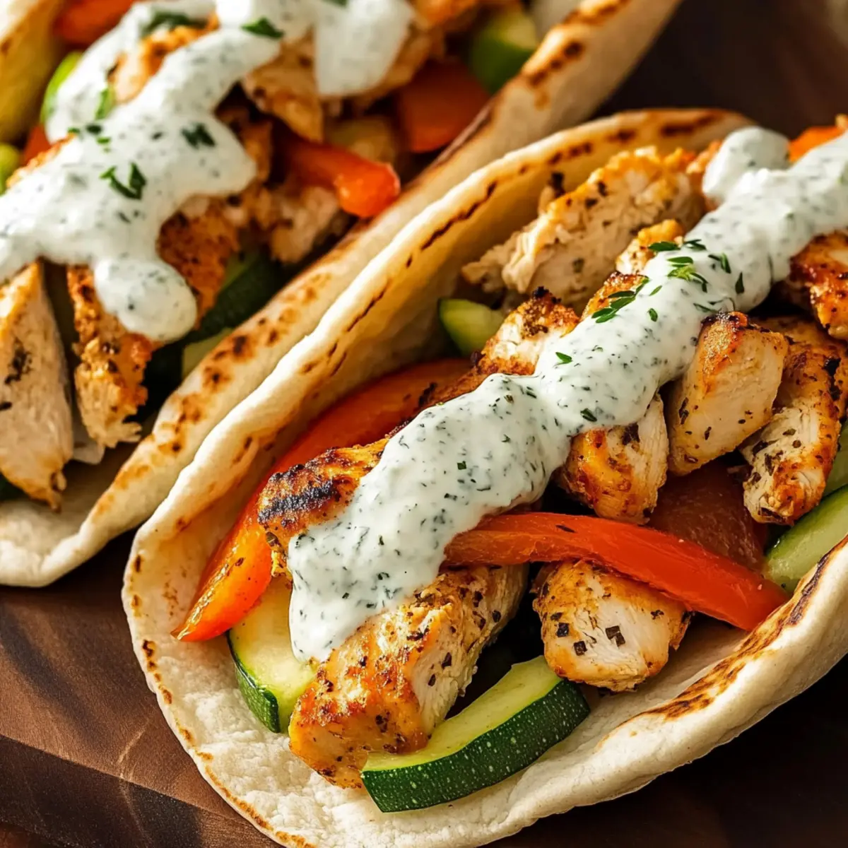 Chicken Pitas with Herby Ranch Sauce