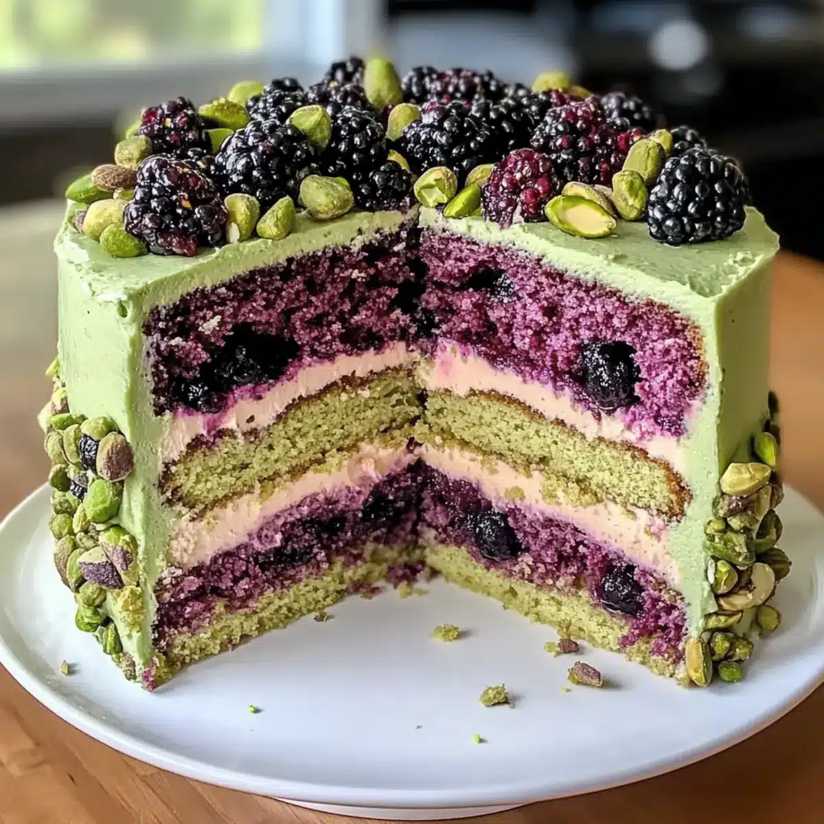 Pistachio and Blackberry Olive Oil Cake