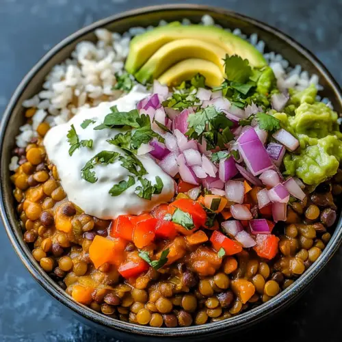 Crockpot Lentils Burrito Bowl