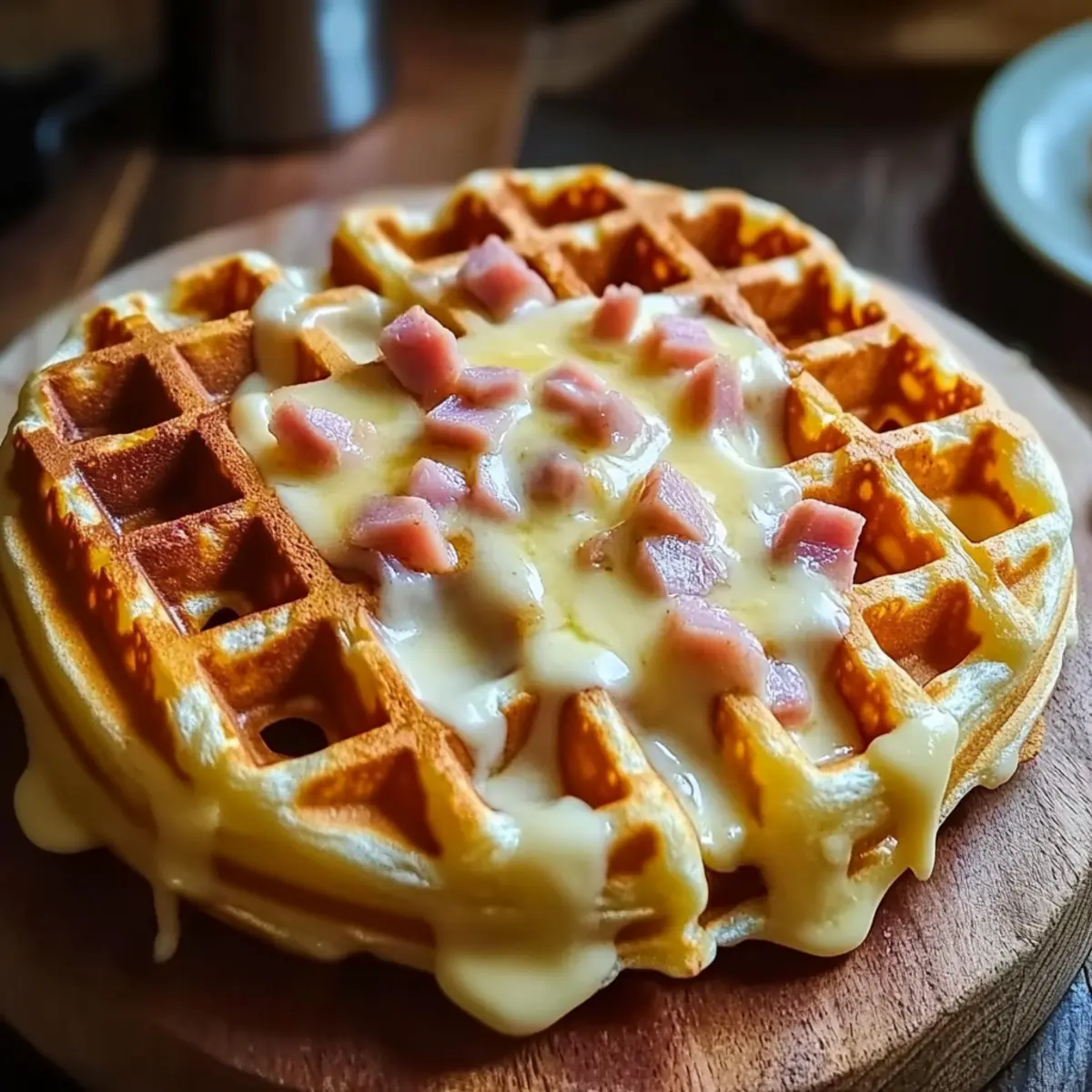 Crispy Ham and Cheese Waffles