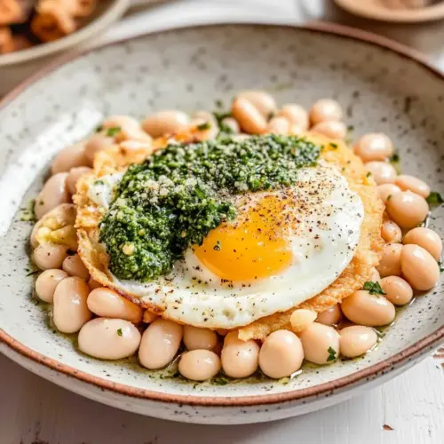 Fried Egg with Parsley Pesto and Beans