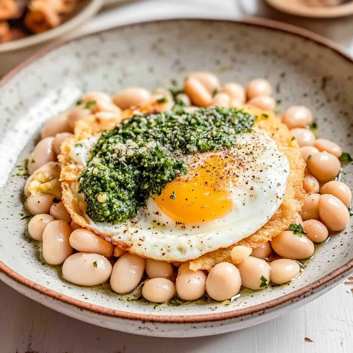 Fried Egg with Parsley Pesto and Beans