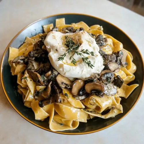 Mushroom Pasta with Burrata
